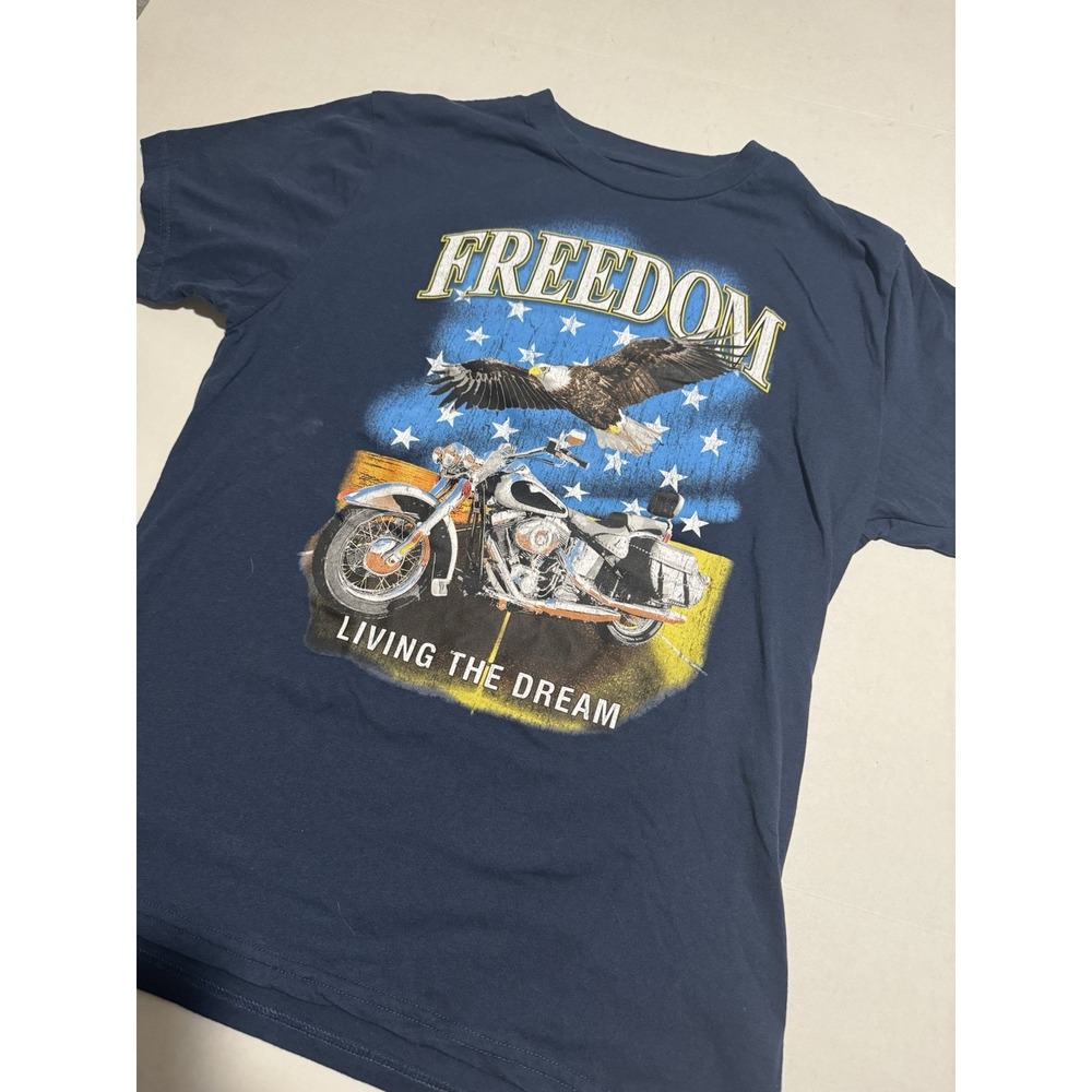 Freedom‎ 'Living The Dream' T-shirt w/ Eagle and Motorcycle, Large